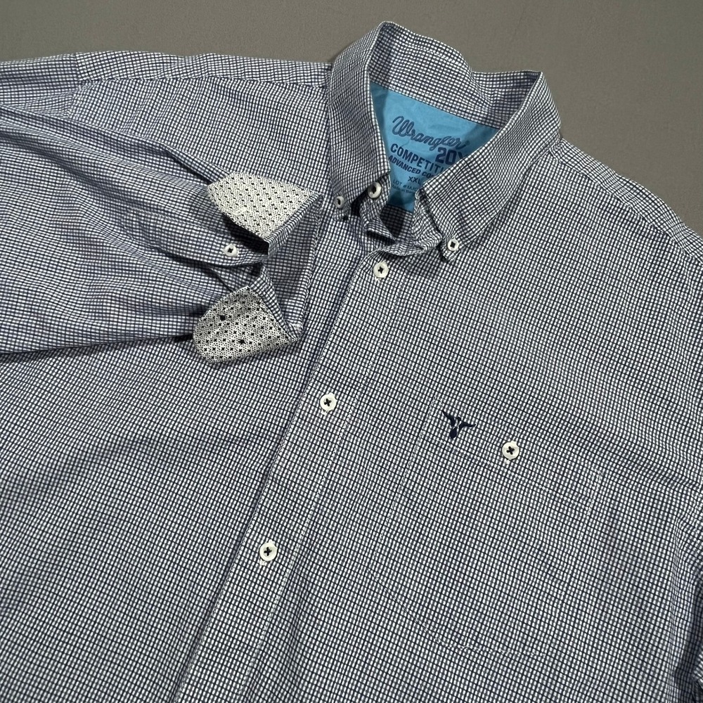 Wrangler‎ Button Down Shirt 20X Competition Gingham Blue White Mens XXL